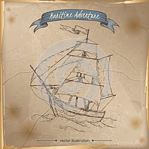 Tall ship sketch. Maritime adveture series.