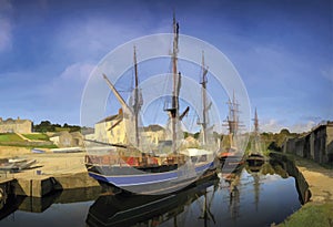 Tall Ships in the historic Charlestown Harbour, Cornwall