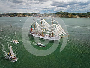 Tall ships sailing in Tagus river. Lisbon, Portugal