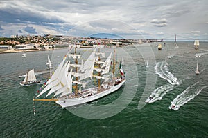 Tall ships sailing in Tagus river. Lisbon, Portugal