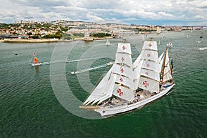 Tall ships sailing in Tagus river. Lisbon, Portugal