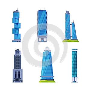 Tall Skyscraper and High Modern City Buildings Vector Set