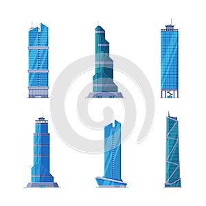 Tall Skyscraper and High Modern City Buildings Vector Set