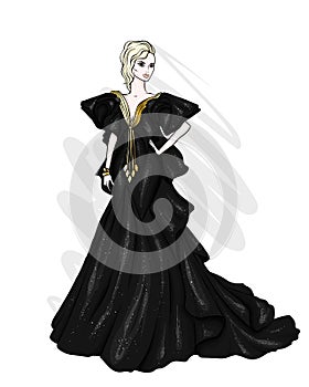 A tall, slender girl in a beautiful evening dress. Fashion & Style. Vector illustration.