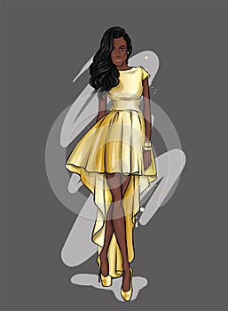 A tall, slender girl in a beautiful evening dress. Fashion & Style. Vector illustration.