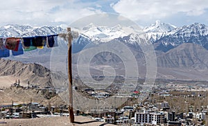 Tall snow-capped mountains south of Leh in northern India