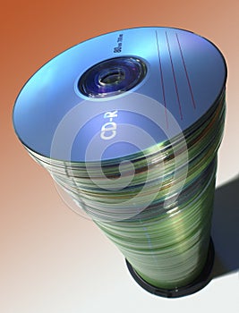 Tall stack of CDs.