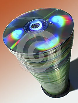 Tall stack of CDs.