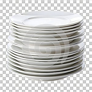 Stack of clean white ceramic dinner plates isolated on transparent background dinnerware 1