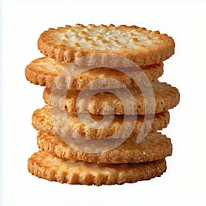 Stack of Golden Baked Crackers on a White Background Ready for Snacking