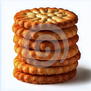 Stack of Golden Baked Crackers on a White Background Ready for Snacking