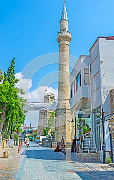 The tall stone minaret