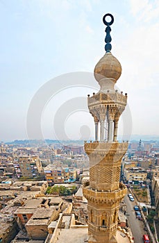 The tall stone tower of Bab Zuwayla Gate, Cairo, Egypt