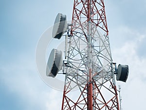 Tall towers are equipped with 5g or 4g mobile phone antennas.