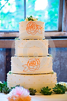 Tall Wedding Cake at Reception