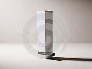 White rectangular object with black base and shadow isolated on white background