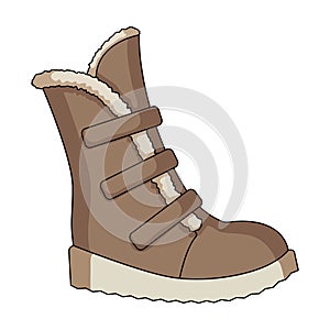 Tall winter boots made of wool with Velcro. Shoes for explorers.Different shoes single icon in cartoon style vector