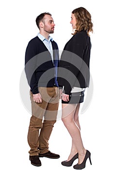 Tall woman confronting a shorter man