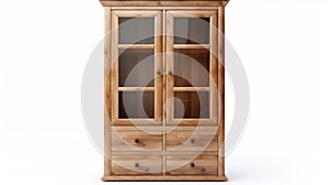 Tall Wooden Cabinet With Glass Doors And Drawers - Hyperrealism Style photo
