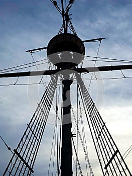 Tall Wooden Ship Mast Silhouette