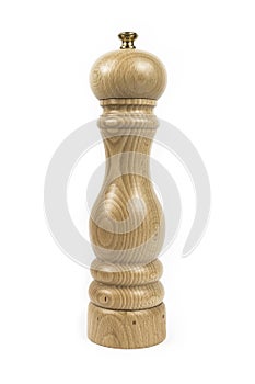 Tall wooden traditional salt and pepper mill.