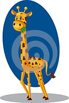 Tall yellow giraffe eating, illustration, vector photo