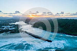 Tallebudgera creek mouth at dusk.