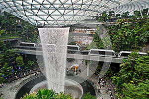 Jewel Changi Airport HSBC Rain Vortex and Skytrain photo