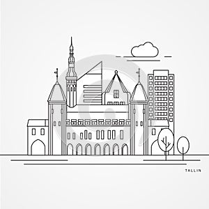 Tallin Estonia detailed silhouette. Trendy vector illustration, flat style. Stylish colorful landmarks.
