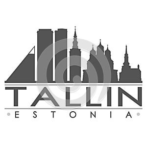 Tallin Estonia Skyline Silhouette Design City Vector Art Famous Buildings.