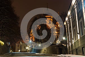 Tallinn Aleksander Nevski Cathedral at Winter Night