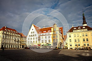 Tallinn Central town hall square in the evening