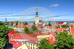 Tallinn cityscape with St. Olav`s Church Oleviste kirik, Estonia