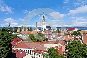 Tallinn cityscape with St. Olav`s Church Oleviste kirik, Estonia