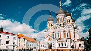 Tallinn, Estonia. Alexander Nevsky Cathedral. Famous Orthodox Cathedral. Popular Landmark And Destination Scenic. UNESCO