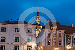 Tallinn, Estonia. Cathedral Of Saint Mary The Virgin or Dome Church In Night Time. Famous And Popular Landmark. UNESCO