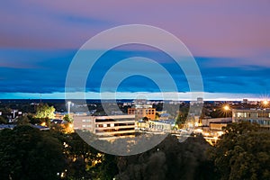 Tallinn, Estonia. Cityscape Skyline At Summer Evening Night. View From Patkuli Viewpoint