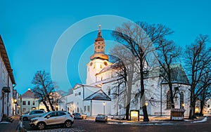 Tallinn, Estonia. Famous Landmark Cathedral Of Saint Mary The Virgin Or Dome Church Or Toomkirik In Street Lighting At