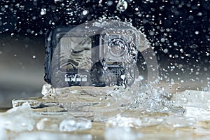 Tallinn, Estonia - December 11, 2020: GoPro HERO 9 Black action camera outdoors. waterproof action camera under water