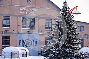 View to Proto Discovery Museum, near arc roof cafe units and Christmas tree. Peetri 10 street.