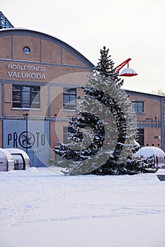 View to Proto Discovery Museum, near arc roof cafe units and Christmas tree. Peetri 10 street.