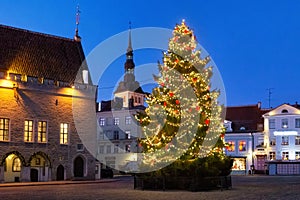 TALLINN, ESTONIA - JANUARY 12, 2018: Night picturesque view of the Christmas tree