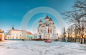 Tallinn, Estonia. Morning View Of Alexander Nevsky Cathedral. Famous