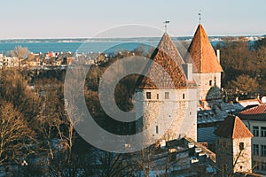 Tallinn, Estonia. Part Of Tallinn City Wall. Nun`s Tower Nunnatorn photo