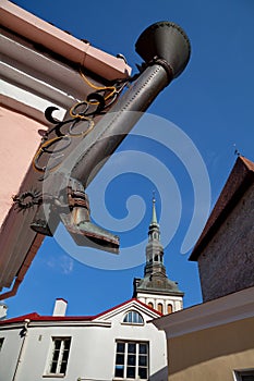 TALLINN, ESTONIA - Symbol of Long Boot street Pikk Jalg