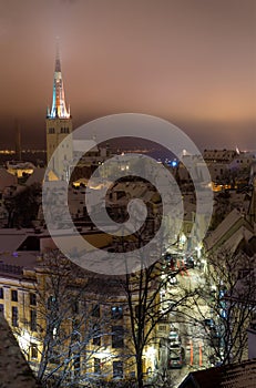Tallinn Foggy Winter Night Cityscape