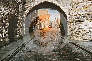 Tallinn Old Town medieval cobblestone street Estonia touristic central