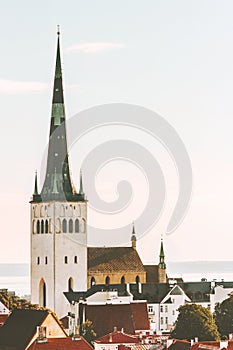 Tallinn Old Town view St Olav`s Church Oleviste kirik