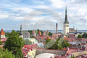 Tallinn skyline with St. Olav`s Church Oleviste kirik, Estonia