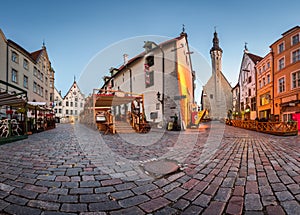 Tallinn Town Hall and Olde Hansa Restaurant in the Morning